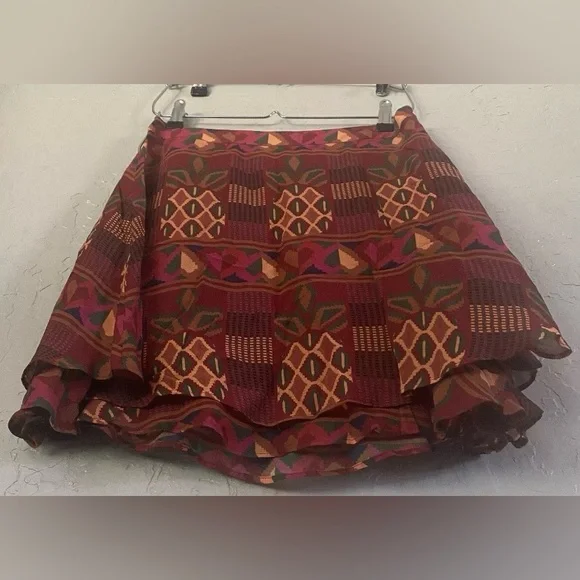 Anthropologie Farm Rio chiffon mini skirt Sz M Multicolor pineapple